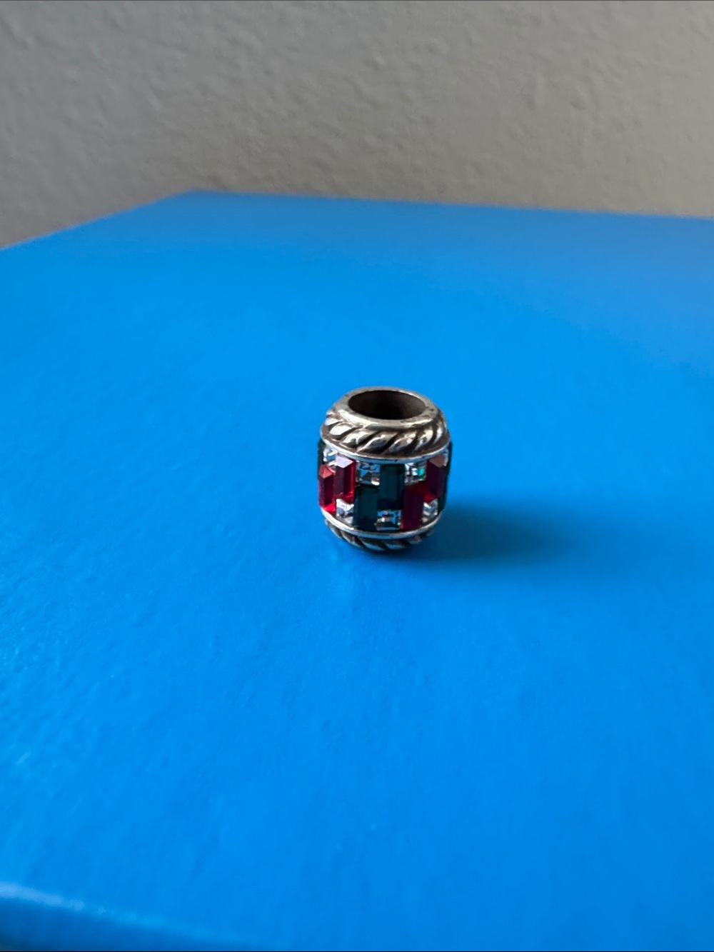 Brighton Silver Bead Charm with Red, Green and Clear Crystals
